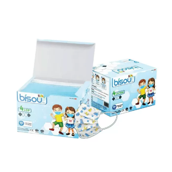 Khẩu Trang Y Tế 4 Lớp Bisou Kids Họa Tiết Hộp 50 Cái